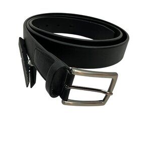 Perry Ellis Portfolio Full Grain Cowhide Black Leather Belt Mens 44 Silver Buckl